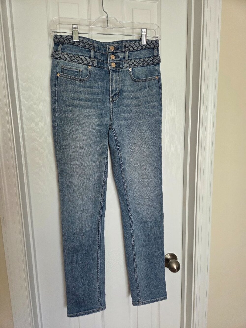 WHBM Extra High-Rise Braided Everyday Soft Slim Ankle Jeans, Size 0